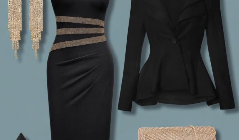 Glamorous Black & Gold Evening Ensemble | Elegant Night Out Look
