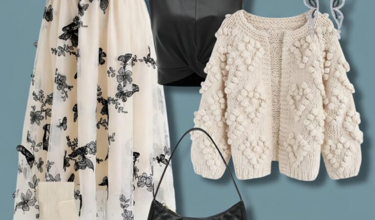 Viral Butterfly Tulle Skirt & Bobble Knit Cardigan | Trendy Edgy Romantic Aesthetic