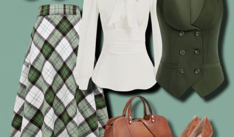 Sophisticated Academic Style: Plaid Skirt & Double-Breasted Vest Outfit