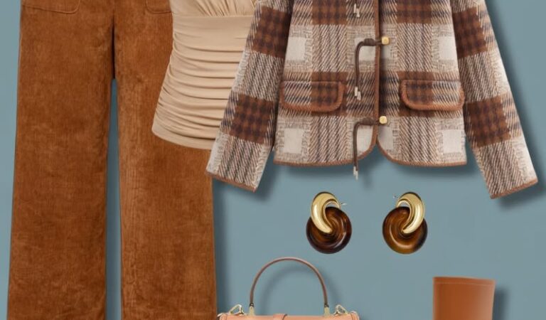 Sophisticated Fall Plaid Jacket & Corduroy Wide-Leg Trousers Look
